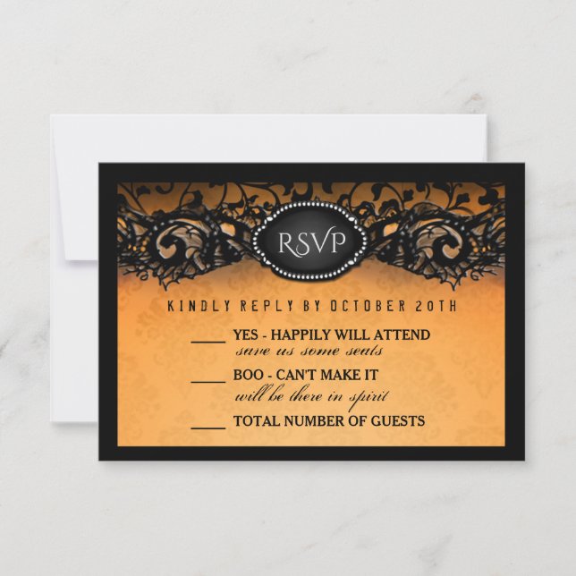 Halloween Elegant Orange Black 3.5x5 Wedding RSVP (Front)