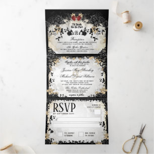 Halloween Elegant Rose "Together With" NON-MENU Tri-Fold Invitation