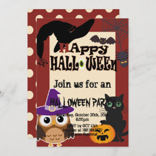 Halloween element cat owl pumpkin   party invitation