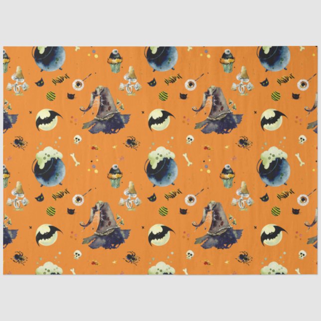 Halloween Elements  on Orange  Tissue Paper (Front)
