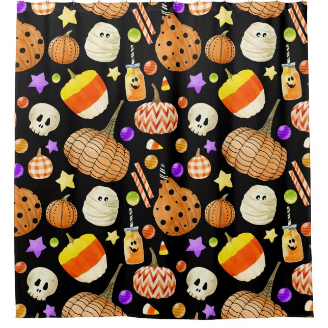 Halloween elements: pumpkins, skull, mummy pattern (Front)