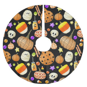 Halloween elements: pumpkins, skull, mummy pattern brushed polyester tree skirt