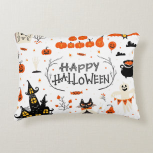 Halloween Elements Vintage Set Design Accent Pillow