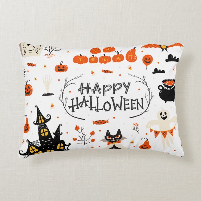 Halloween Elements Vintage Set Design Accent Pillow (Front)