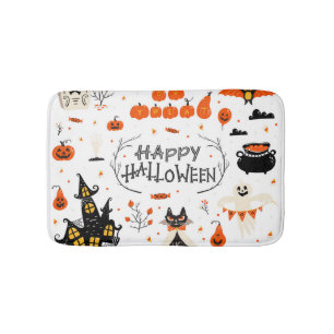 Halloween Elements Vintage Set Design Bath Mat