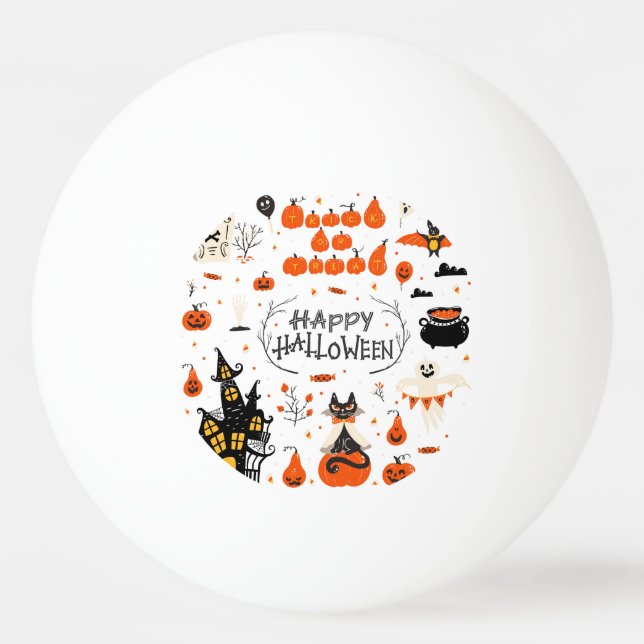 Halloween Elements Vintage Set Design Ping Pong Ball (Front)