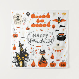 Halloween Elements Vintage Set Design Tapestry