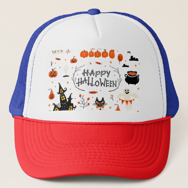 Halloween Elements Vintage Set Design Trucker Hat (Front)