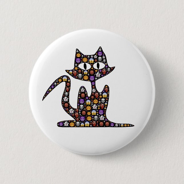 Halloween Emoji Black Cat 2 Inch Round Button (Front)