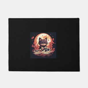 Halloween Enchantment_ Black Cat, Pumpkins, Wave  Doormat