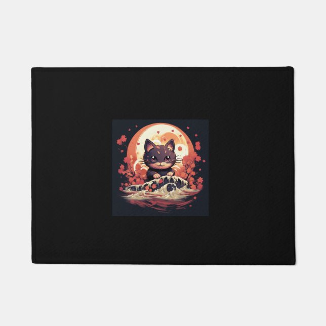 Halloween Enchantment_ Black Cat, Pumpkins, Wave  Doormat (Front)