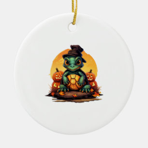 Halloween Enchantment Turtle with Hat in Autumn Ceramic Ornament