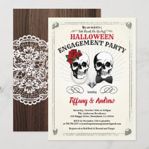Halloween engagement party invitation. Black red Invitation