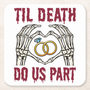 Halloween Engagement Til Death Do Us Part Square Paper Coaster