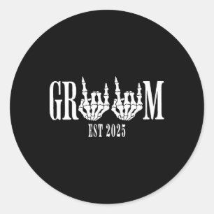 Halloween Engagement Wedding Bride Groom Skeleton  Classic Round Sticker