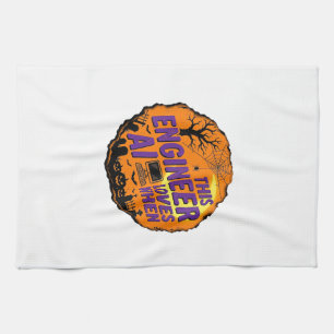 Halloween Engineer Loves AI Vintage Vector Design_ Kitchen Towel