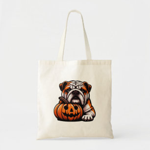 Halloween English Bulldog - Jack o Lantern Autumn Tote Bag