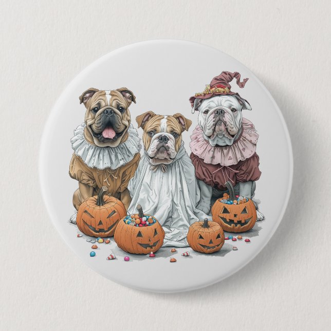 Halloween English Bulldogs Pumpkin 3 Inch Round Button (Front)