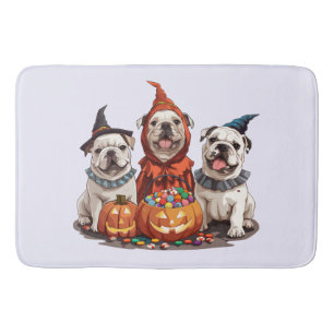 Halloween English Bulldogs Pumpkin Bath Mat