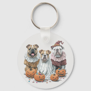 Halloween English Bulldogs Pumpkin Keychain
