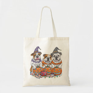 Halloween English Bulldogs Pumpkin Tote Bag