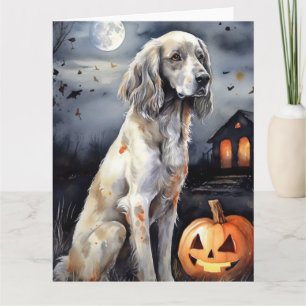 Halloween English Setter With Pumpkins Scary Card