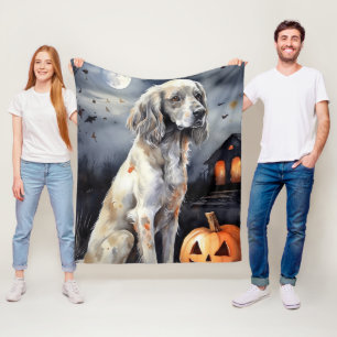Halloween English Setter With Pumpkins Scary Fleece Blanket