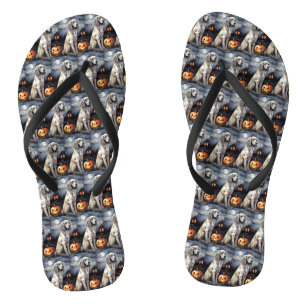 Halloween English Setter With Pumpkins Scary Flip Flops