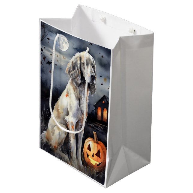 Halloween English Setter With Pumpkins Scary Medium Gift Bag (Front Angled)