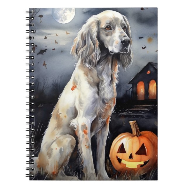Halloween English Setter With Pumpkins Scary Notebook (Front)