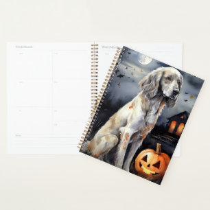 Halloween English Setter With Pumpkins Scary Planner