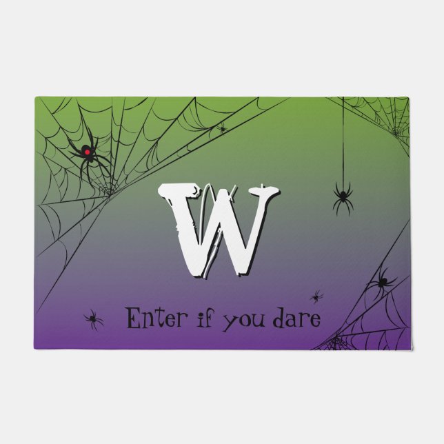 Halloween Enter if you Dare Spiders Monogram Doormat (Front)