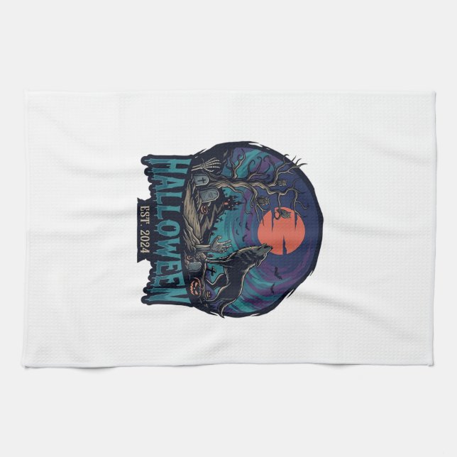 Halloween Est Howling Wolf Red Moon Zombie Hand_1 Kitchen Towel (Horizontal)