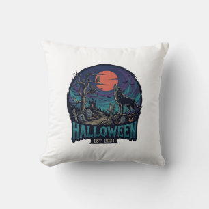 Halloween Est Howling Wolf Red Moon Zombie Hand_1 Throw Pillow
