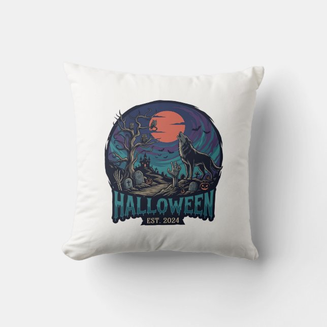 Halloween Est Howling Wolf Red Moon Zombie Hand_1 Throw Pillow (Front)