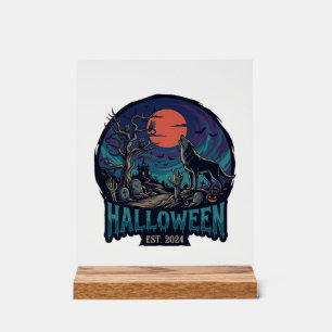 Halloween Est Hurlement Loup Lune Rouge Main Zombi