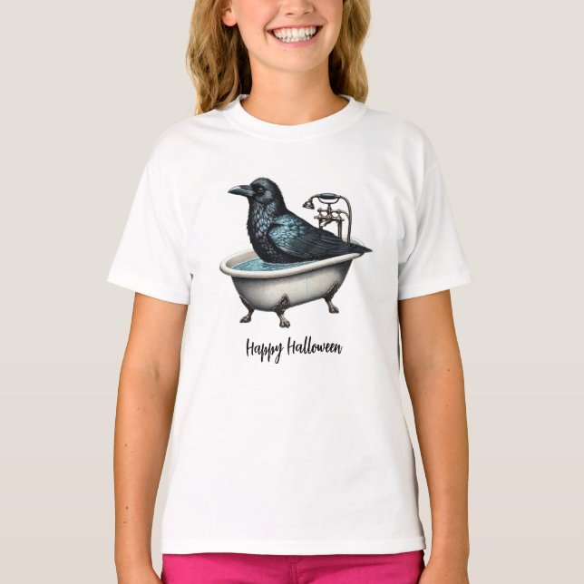 Halloween Evil Black Crow Bathtub Shower Beautiful T-Shirt (Front)