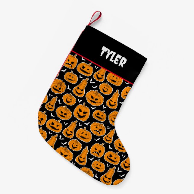 Halloween Evil Creepy Pumpkins Patterned Small Christmas Stocking (Front (Hanging))