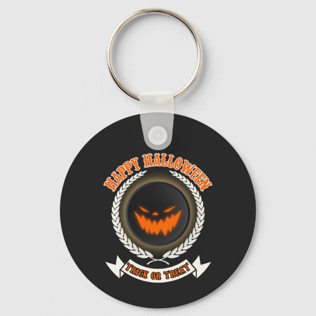Halloween Evil Pumpkin Face Spooky Night Keychain (Front)