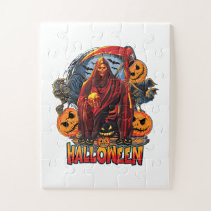 Halloween Evil skeleton, Pumpkin Jigsaw Puzzle