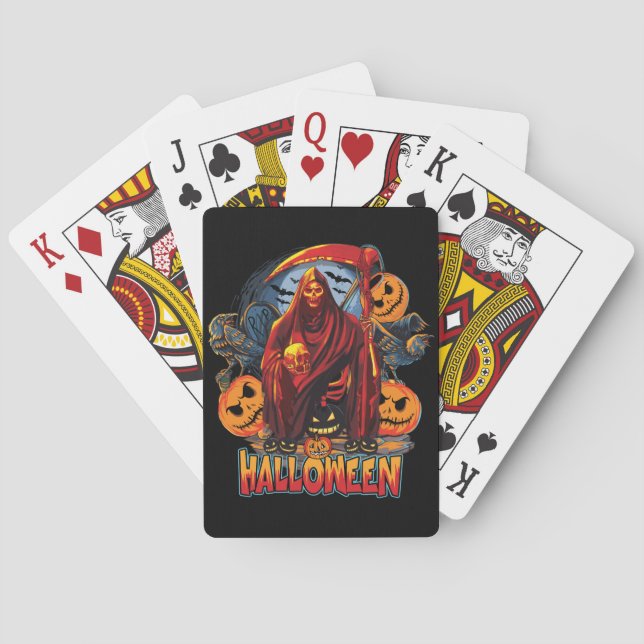 Halloween Evil skeleton, Pumpkin Playing Cards (Back)
