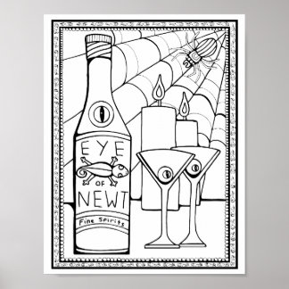 Halloween Eye of Newts Spirits Colouring Page Art Poster
