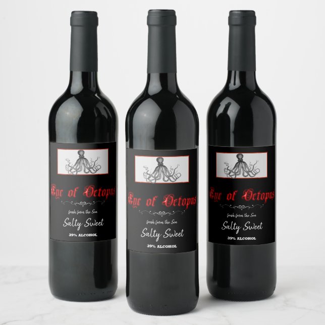 Halloween Eye of Octopus Fun Wine Label (Bottles)