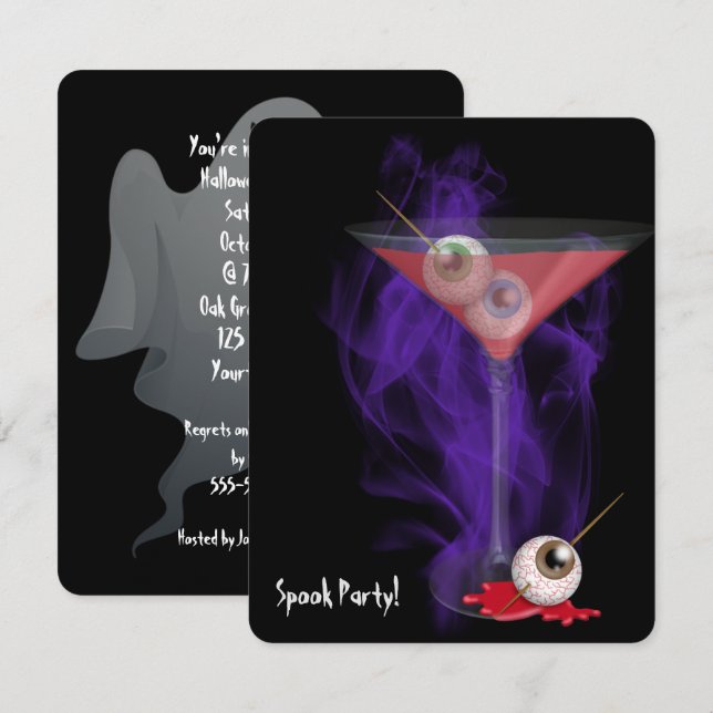Halloween Eyeball Martini in purple smoke invite (Front/Back)