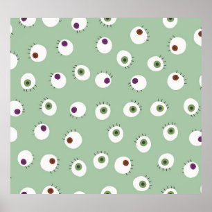 Halloween eyes, hand-drawn seamless pattern. poster