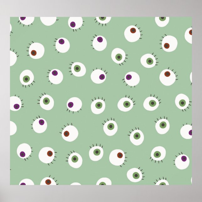 Halloween eyes, hand-drawn seamless pattern. poster (Front)