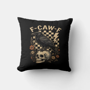 Halloween F Caw F Raven Bird Checkered Vintage Sty Throw Pillow