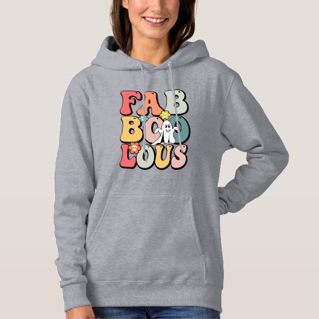 Halloween Faboolous Ghost Retro Groovy Funny Hoodie (Front)