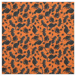 Halloween Fabric with Black cats and spiders