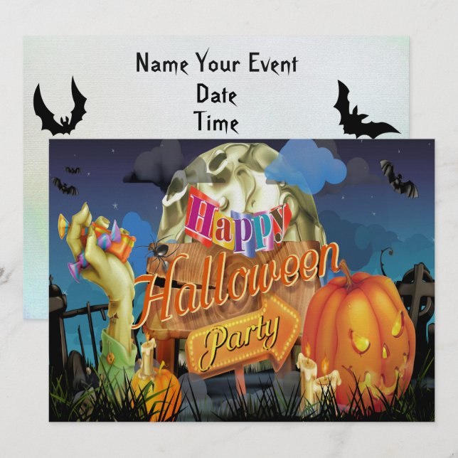 Halloween Fabulous Vector Art Party Invitation (Front/Back)